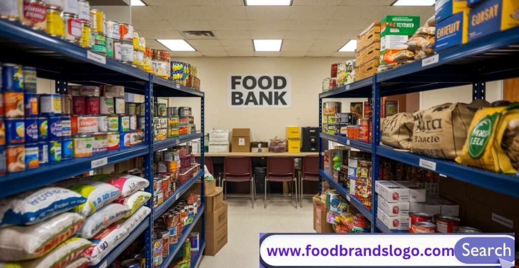 People receiving free groceries at a local food bank distribution center during community hunger relief event