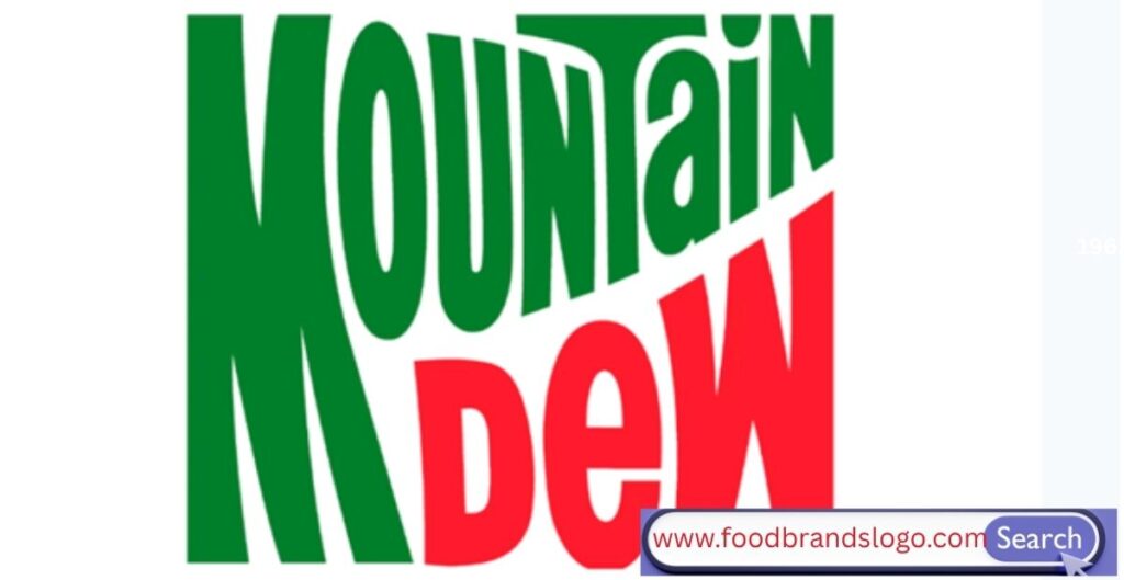 Mountain Dew logo from 1980 to 1991 featuring bold green and red design with sharper font