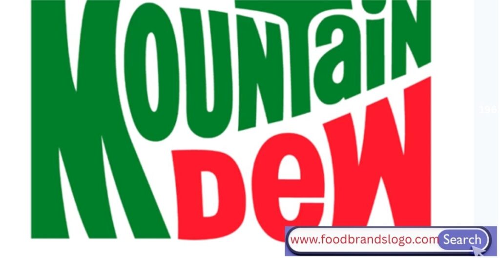 Mountain Dew logo from 1991 to 1996 featuring edgy, compact typography in bold green and red colors.