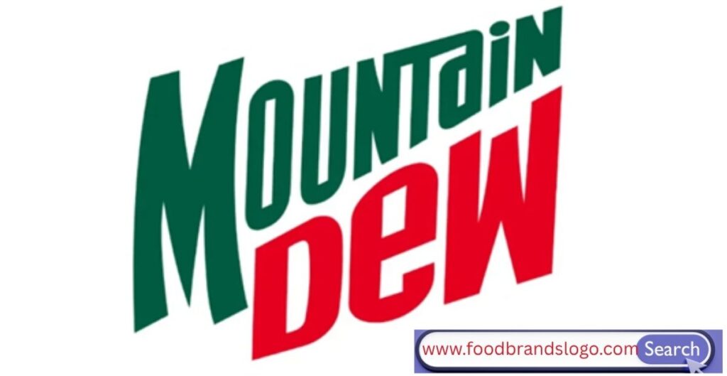Mountain Dew logo 1996 to 1998 angled bold design with sharp green and red colors