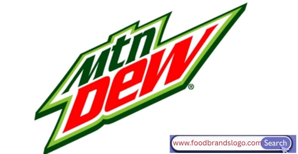 MTN Dew logo from 2009 to 2017 with diagonal layout, bold green and red colors, and simplified modern branding