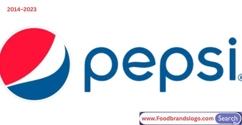 Flat-style Pepsi logo used from 2014 to 2023 featuring an asymmetrical globe with red, white, and blue colors and a minimalist lowercase wordmark.