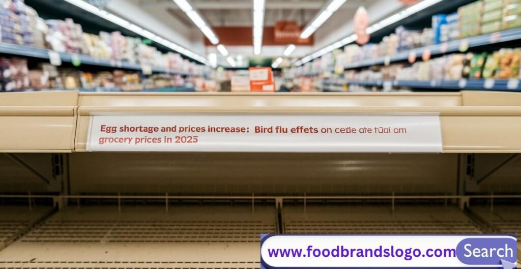 Empty egg shelves and price tags in a grocery store during the 2025 bird flu egg shortage in Washington