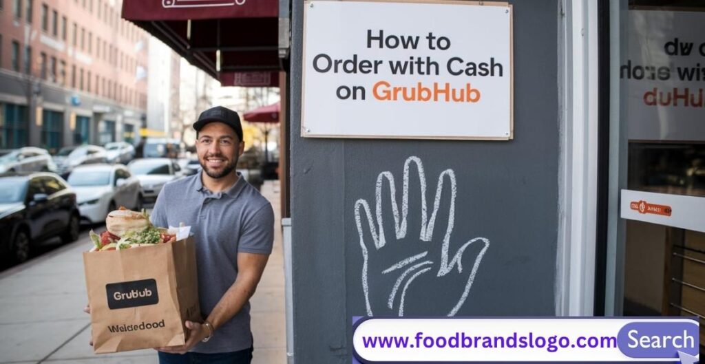 Step-by-step guide on how to order food with cash on Grubhub delivery app interface