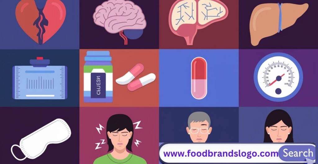 Illustration showing the long-term health effects of energy drinks on the heart, brain, and digestive system