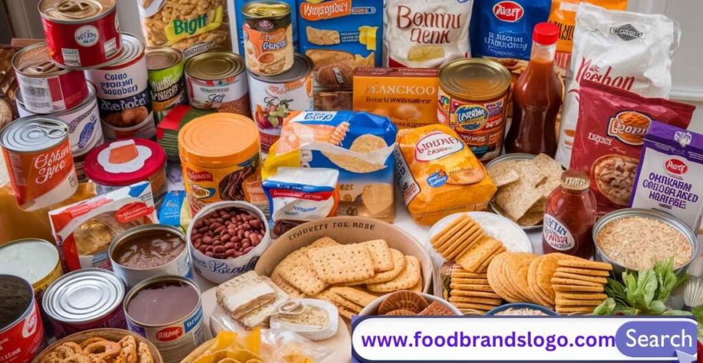 Illustration explaining the definition of processed foods with examples like canned soup, packaged snacks, and fresh produce variations.