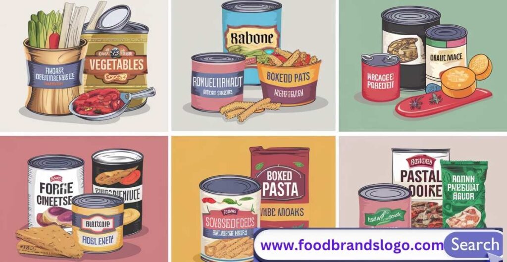 Infographic showing different types of processed foods, including canned goods, packaged snacks, and fresh produce.